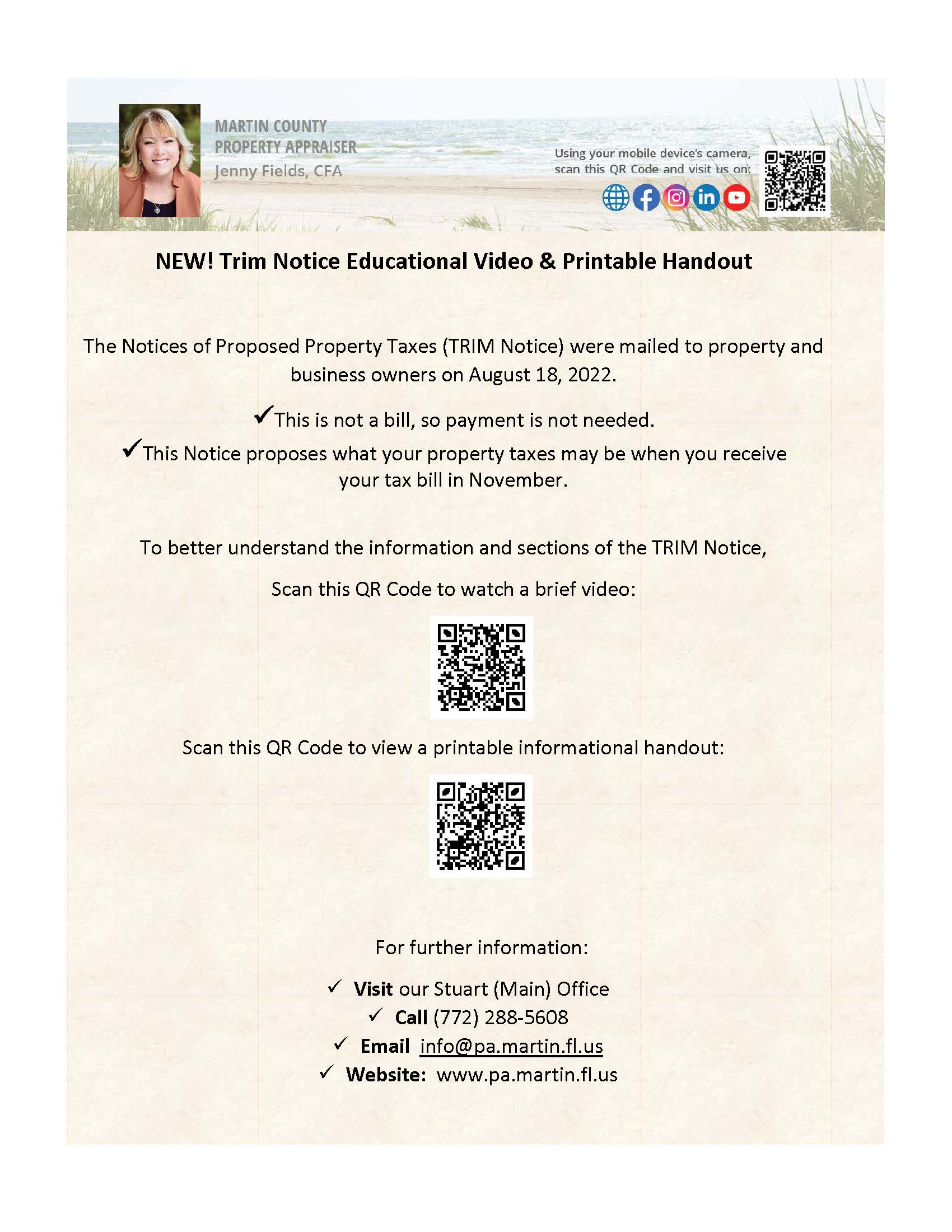 Martin County Property Appraiser Notice of Proposed Property Taxes TRIM with QR Codes